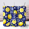 Fresh Lemon and Blueberry Pattern 20oz Personalized Tumbler With Lid and Stainless Steel Straw, Summer Citrus Fruit Gift Cup