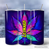 Neon Cannabis Leaf 20oz Personalized Tumbler With Lid and Stainless Steel Straw, Psychedelic Weed Aesthetic Gift Cup