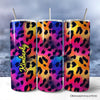 Vibrant Neon Leopard Print 20oz Personalized Tumbler With Lid and Stainless Steel Straw, Retro Rainbow Animal Pattern Gift Cup