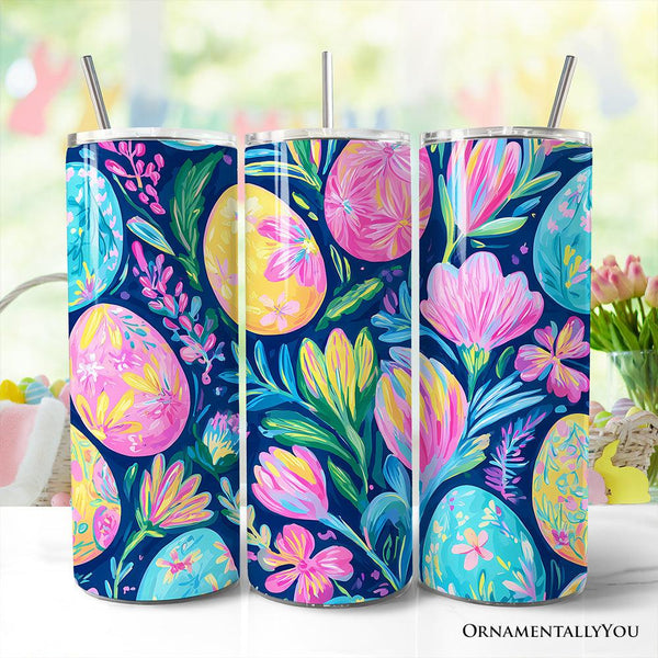 Preppy Painted Eggs 20oz Personalized Tumbler With Lid and Stainless Steel Straw, Spring Floral Easter Gift Cup