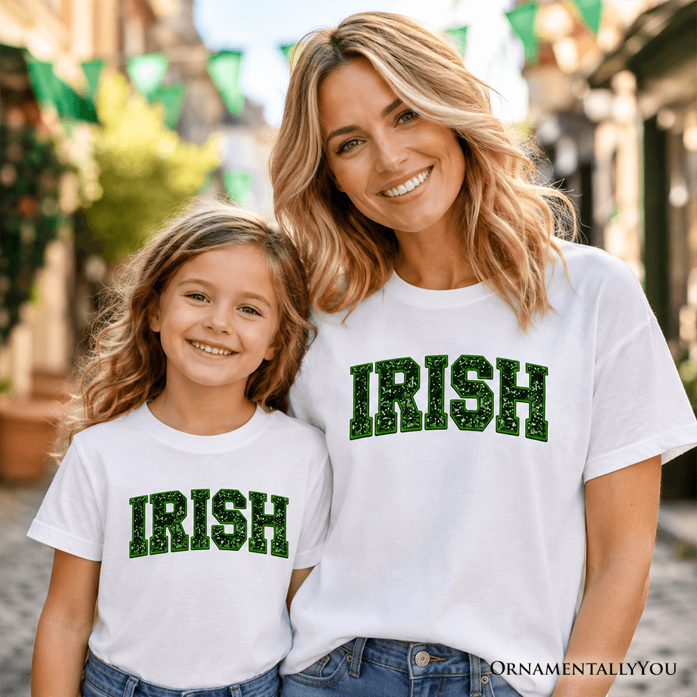 Kids Irish Sequin St Patrick's Day T-Shirt, Festive Green Glitter Imitation Tee for Youth