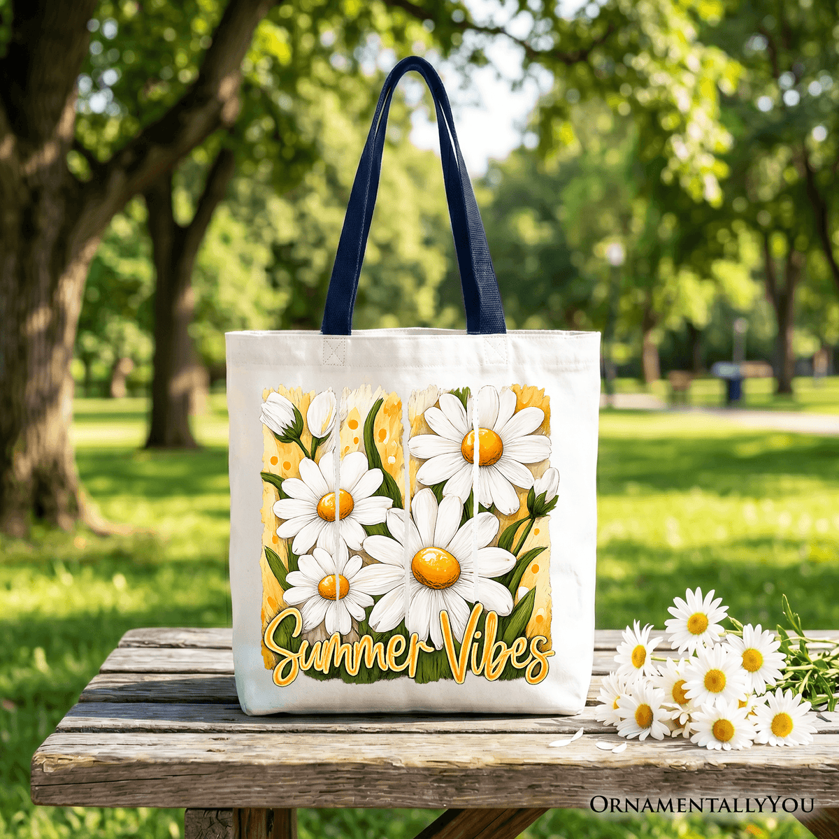 Summer Vibes Daisy Brushstroke Flowers Tote Bag, Aesthetic Gift Shopper