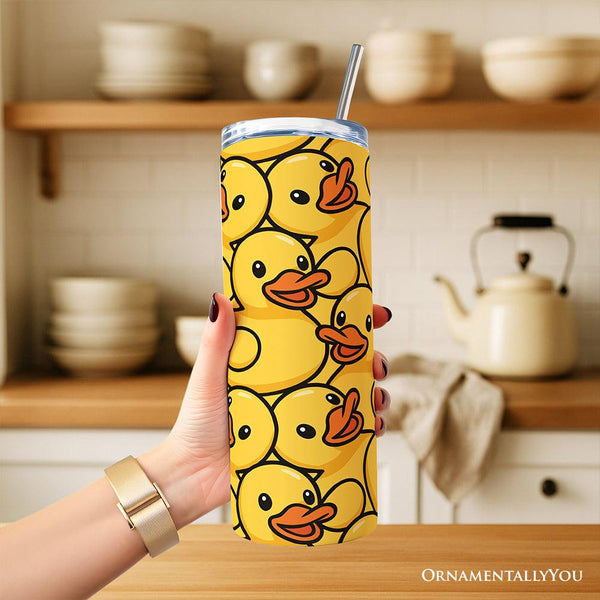 Rubber Ducky Print 20oz Personalized Tumbler With Lid and Stainless Steel Straw, Fun Cartoon Animal Gift Cup