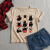 Kids Christmas Black Cats T-Shirt, Whimsical Cats with Santa Hat Youth Tee - Sand / XS
