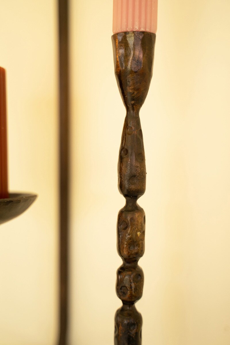 Forged-Iron Wall Taper and Pillar Candle Holder