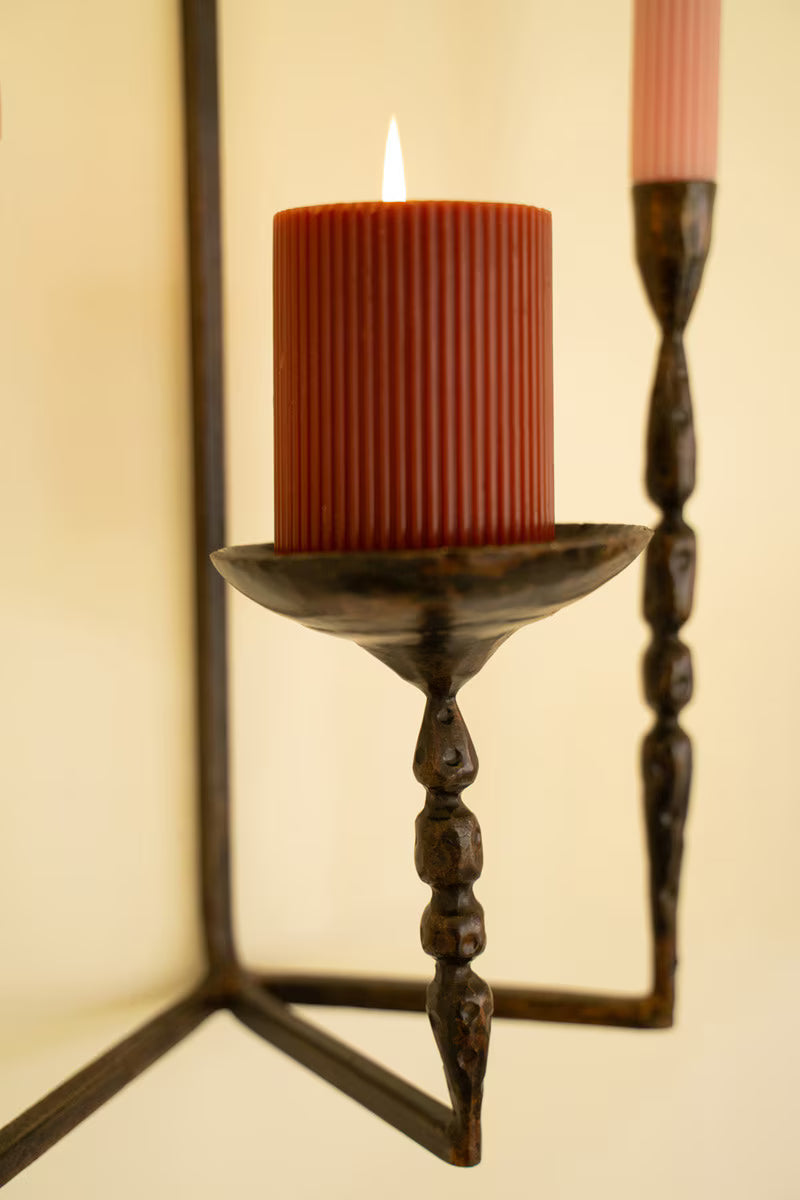 Forged-Iron Wall Taper and Pillar Candle Holder