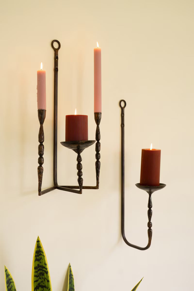 Forged-Iron Wall Taper and Pillar Candle Holder