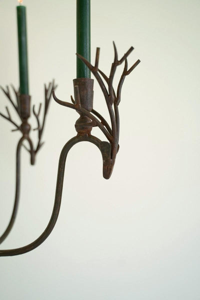 Forged Rustic Iron Deer Candelabra