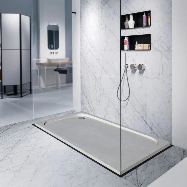 Shell Stone Limestone Rectangular Shower Base Hand-carved from Solid Block (W)36