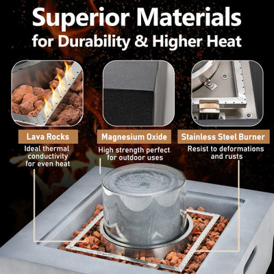 28 Inch 50000 BTU Patio Square Propane Fire Pit with PVC Cover-Gray