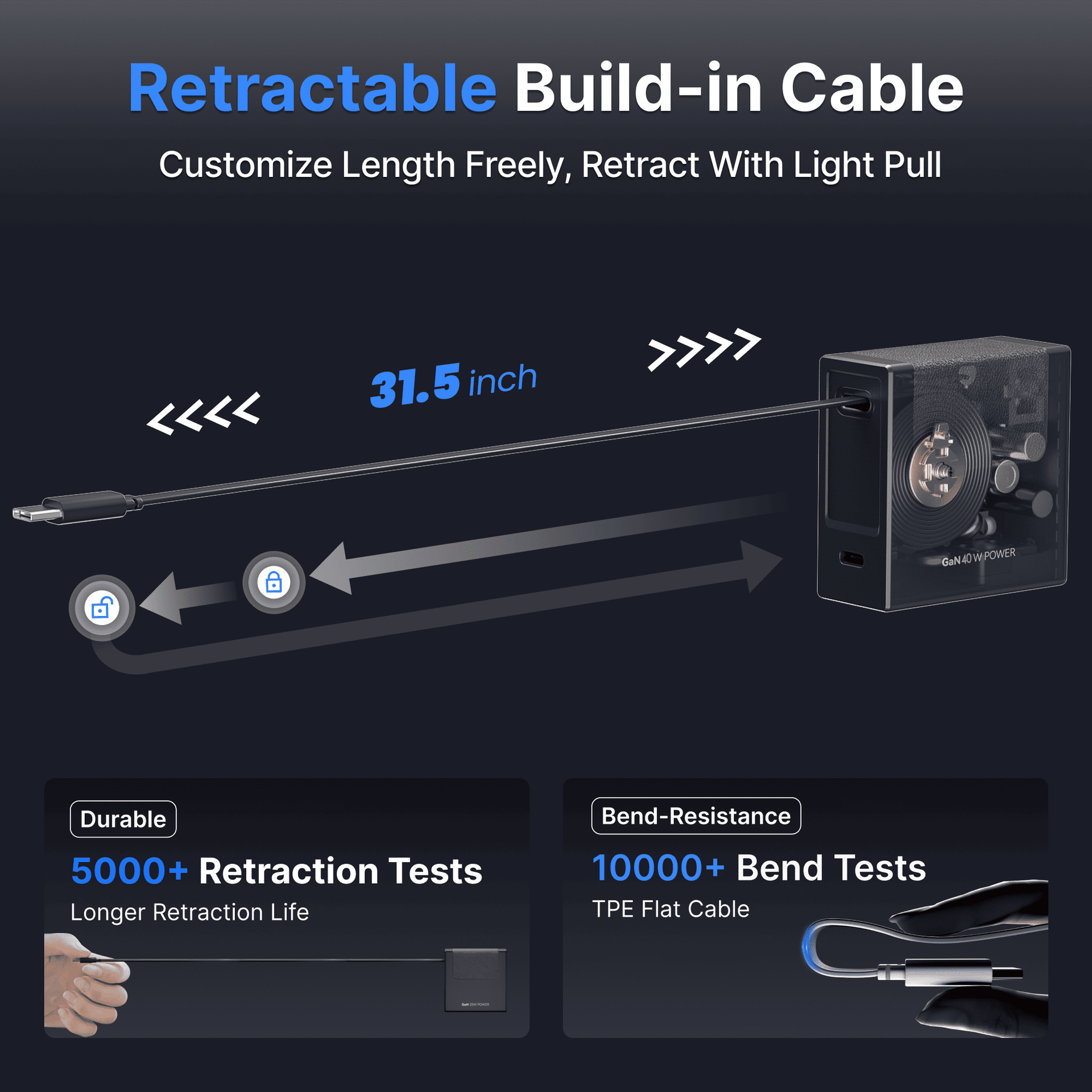 Gitryin Retractable 40W Charger for 3C Devices
