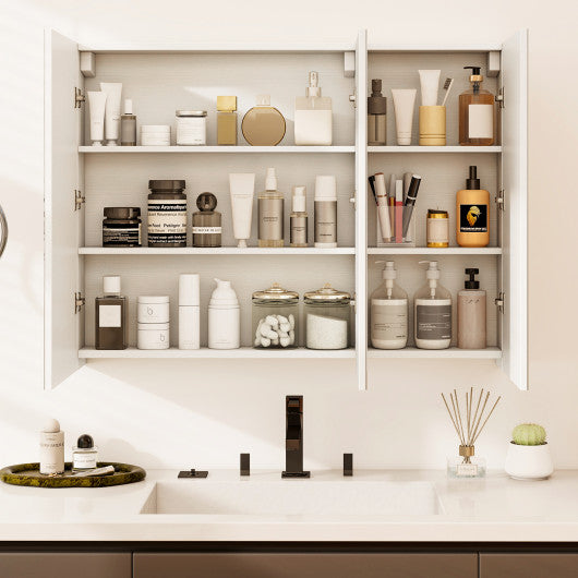 Frameless Bathroom Wall Mounted Mirror Cabinet with 3 Doors