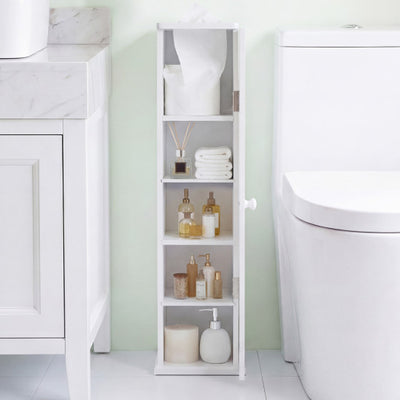 Free Standing Toilet Paper Holder with 4 Shelves and Top Slot for Bathroom-White