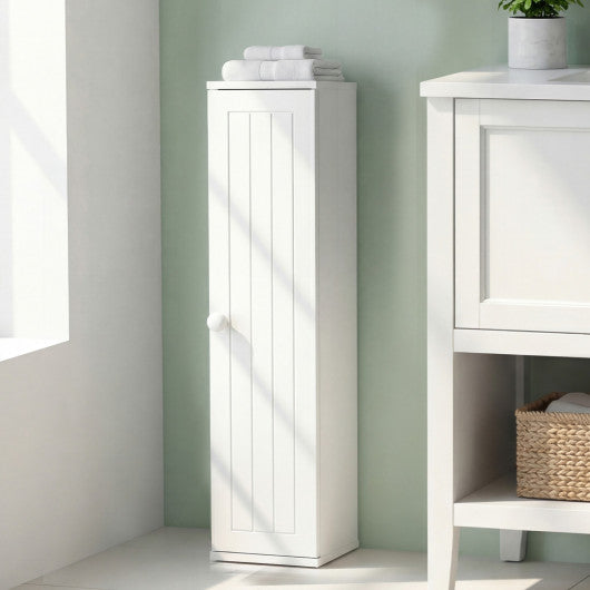 Free Standing Toilet Paper Holder with 4 Shelves and Top Slot for Bathroom-White