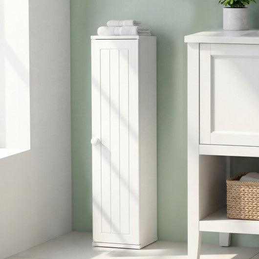 Free Standing Toilet Paper Holder with 4 Shelves and Top Slot for Bathroom-White
