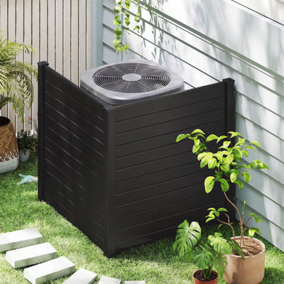 Freestanding 48 x 48 Inch Air Conditioner Fence with Metal Ground Stakes-Black