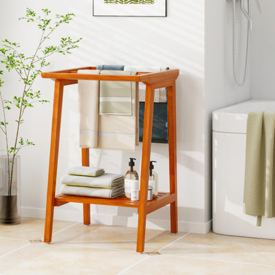 Freestanding Towel Rack with Storage Shelf for Bathroom