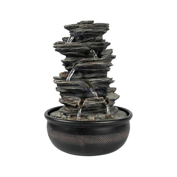 Resin 6 Tier Slate Tabletop Water Fountain 15 Inch LED