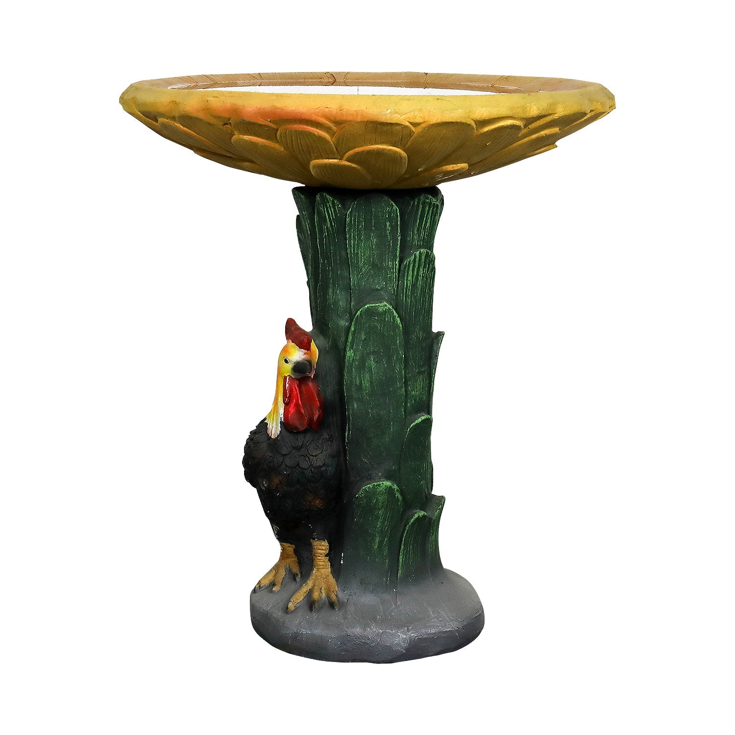 Concrete Bird Bath Garden Sunflower and Rooster 24 In