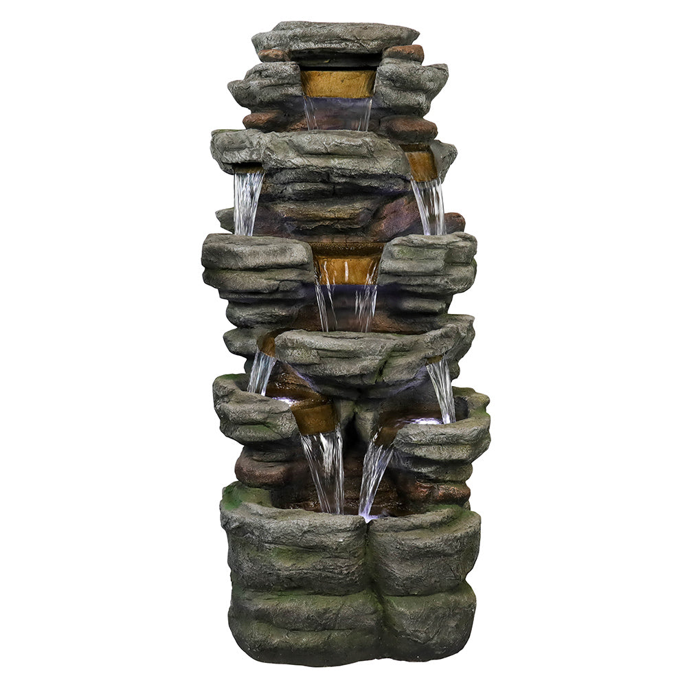 Resin Stepped Shale Outdoor Rock Fountain with Warm LED