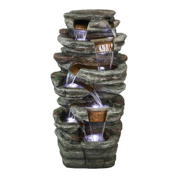 Resin Serpentine Slate Column Cascading Outdoor Fountain