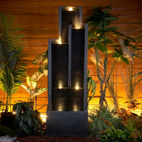 Resin Ribbed Slate Outdoor Water Fountain Quiet 50 in
