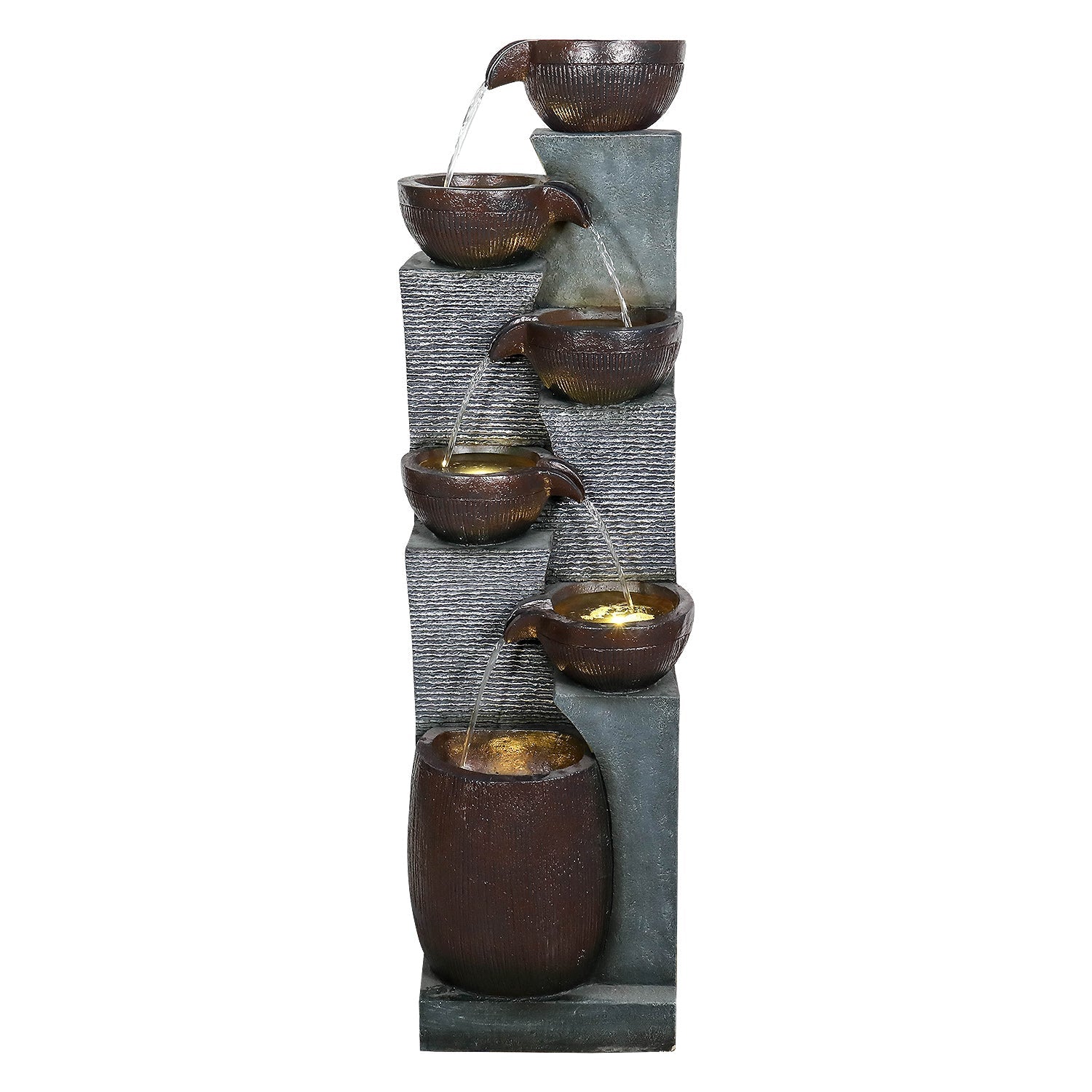 Resin 6 Tier Outdoor Water Fountain Pottery Bowls 53 in
