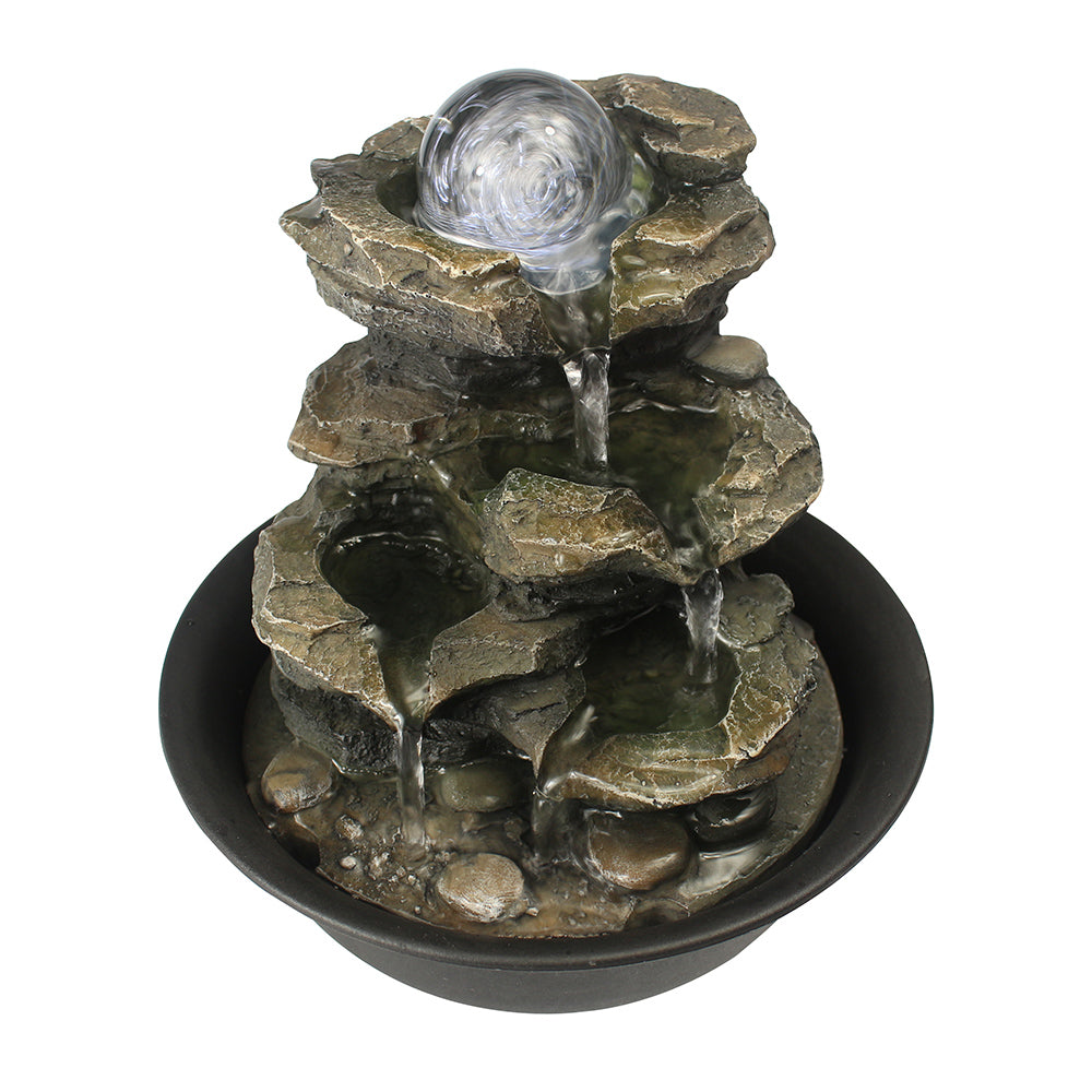Resin Spinning Orb Tabletop Fountain 8 Inch Color LED