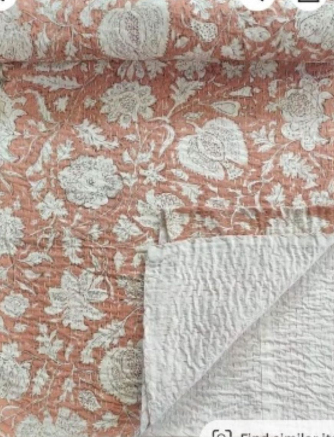 Terracotta Blooms Block Print Cotton Kantha Quilt (Events)