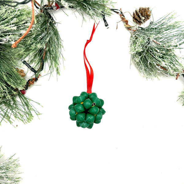 Cereal Box Bead Popcorn Ornament- Holly Green