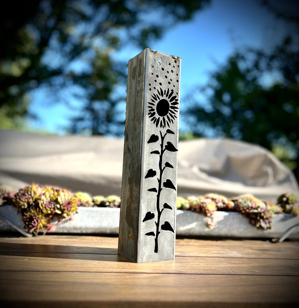 Sunflowers Under the Stars Luminary Pillar w/ Solar Cap | 12-inch, 14-inch, 16-inch