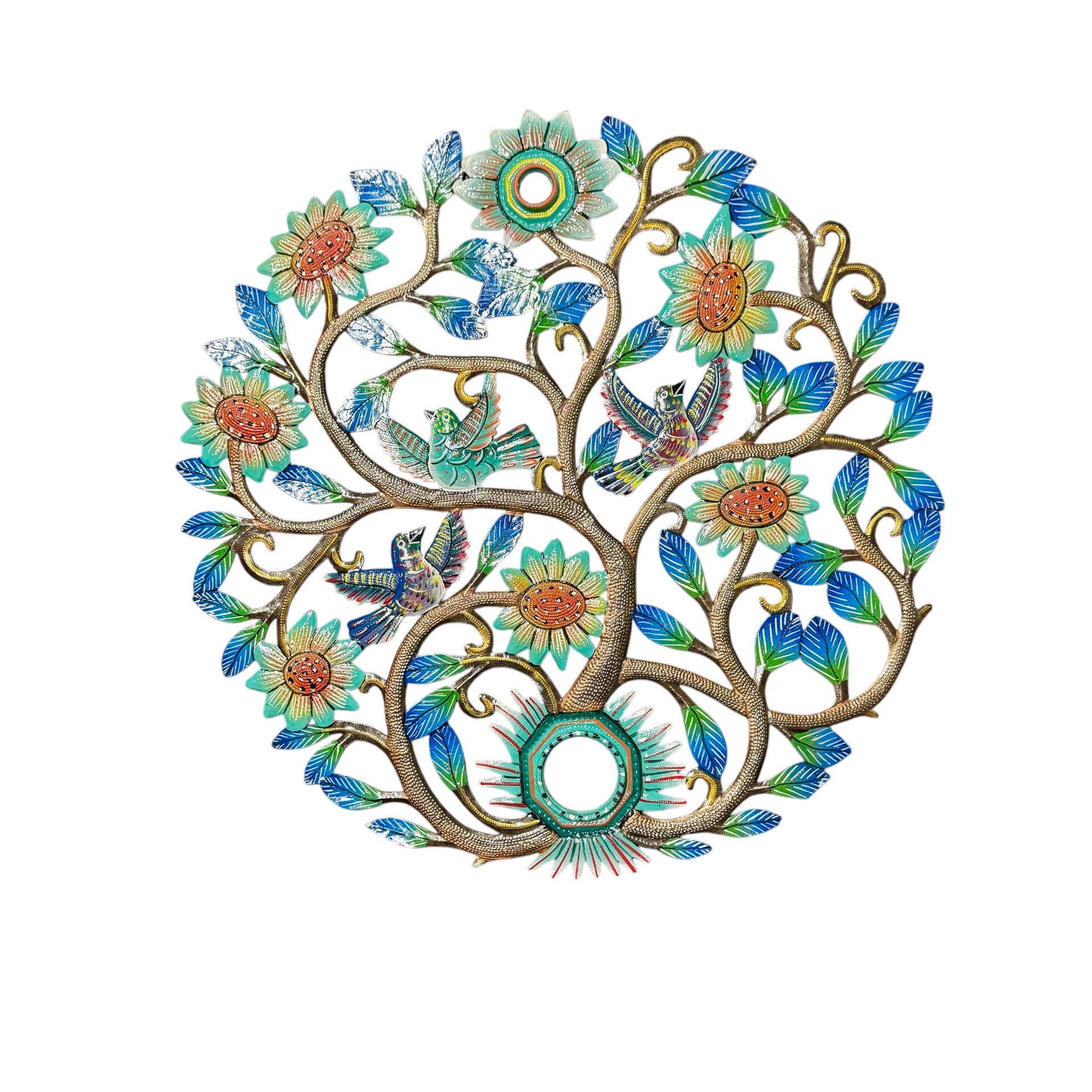 Oil Drum Top Sunflowers with Birds