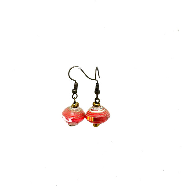 Cereal Box Bead Earrings- Red Hues