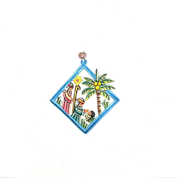 Diamond Palm Nativity Ornament- Blue
