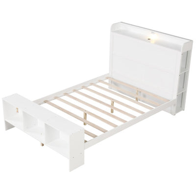 Full Size Bed Frame with 2 USB Ports with Storage Headboard and Lights-Full Size