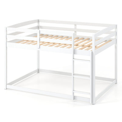 Full Over Full Bunk Bed with Integrated Ladder and Safety Guardrails Solid Wood-White