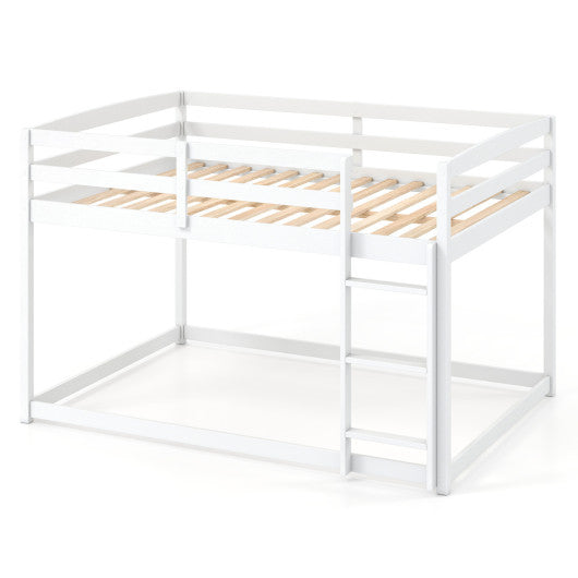 Full Over Full Bunk Bed with Integrated Ladder and Safety Guardrails Solid Wood-White