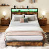 Full/Queen Size LED Bed Frame with Charging Station and 4 Storage Drawers-Queen