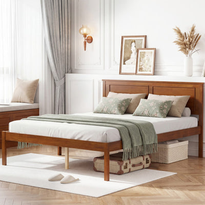 Full/Queen/Twin Size Bed Frame Farmhouse Wooden Platform Bed with Headboard-Full Size