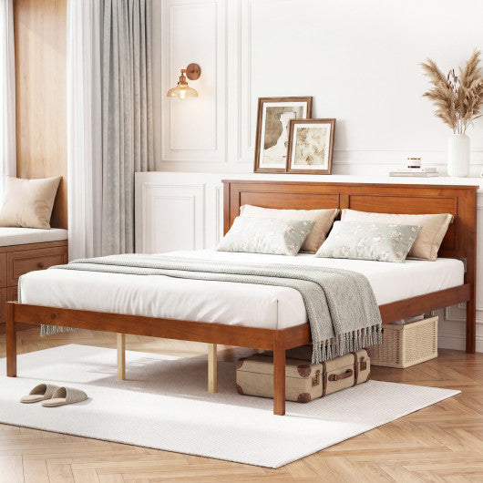 Full/Queen/Twin Size Bed Frame Farmhouse Wooden Platform Bed with Headboard-Queen Size