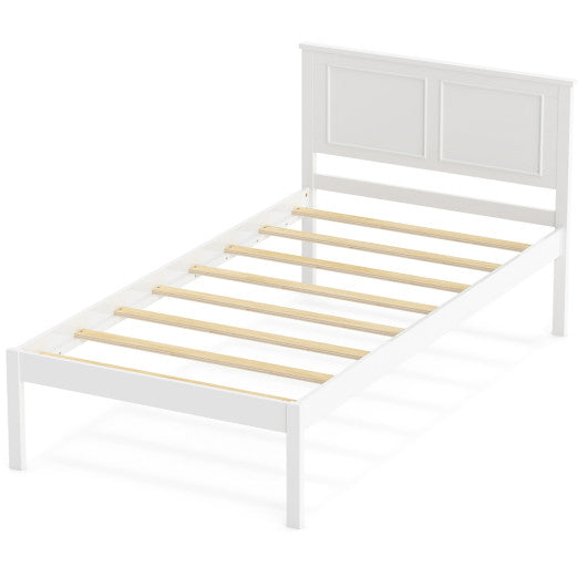 Full/Queen/Twin Size Bed Frame Farmhouse Wooden Platform Bed with Headboard White-Twin Size