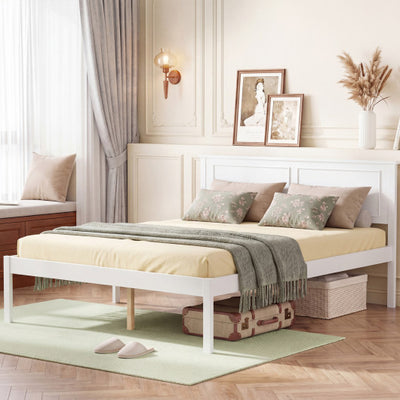 Full/Queen/Twin Size Bed Frame Farmhouse Wooden Platform Bed with Headboard White-Full Size