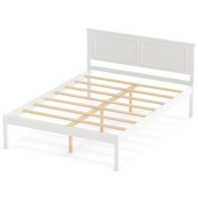 Full/Queen/Twin Size Bed Frame Farmhouse Wooden Platform Bed with Headboard White-Full Size