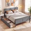 Full Size Bed Frame with 2 Storage Drawers and Footboard for Kids Teens Adults-Gray