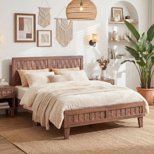 Full Size Bed Frame Mid Century with Woven Accent Headboard