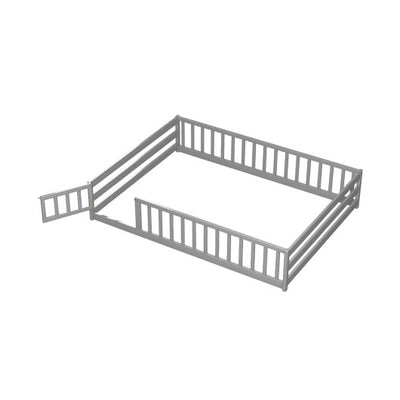 Full Size Floor Bed with Full Length Safety Guardrails-Gray