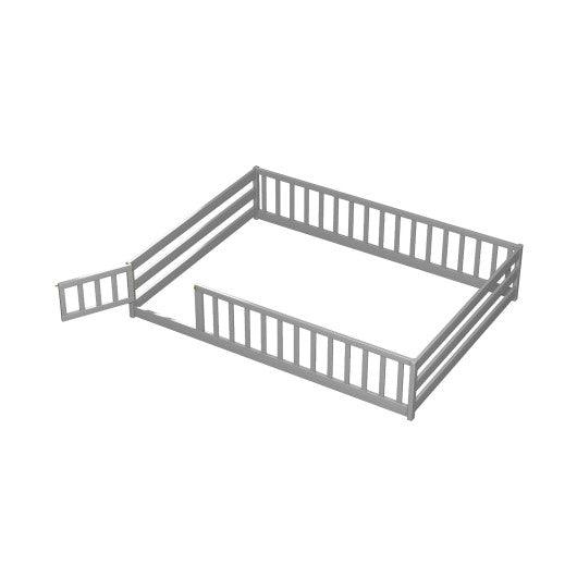 Full Size Floor Bed with Full Length Safety Guardrails-Gray