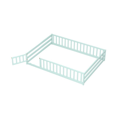 Full Size Floor Bed with Full Length Safety Guardrails-Light Green