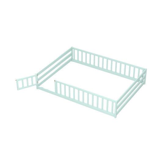 Full Size Floor Bed with Full Length Safety Guardrails-Light Green