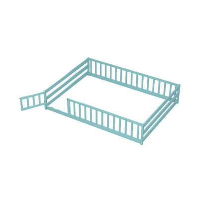 Full Size Floor Bed with Full Length Safety Guardrails-Dark Green